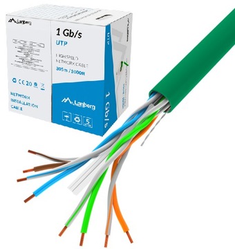 KABEL SIECIOWY LAN UTP LCU 6 100m SKRĘTKA ZIELONY CCA 250MHz AWG23 RJ45 KAT