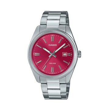 Klasyczny zegarek męski na bransolecie czerwona tarcza Casio MTP-1302PD