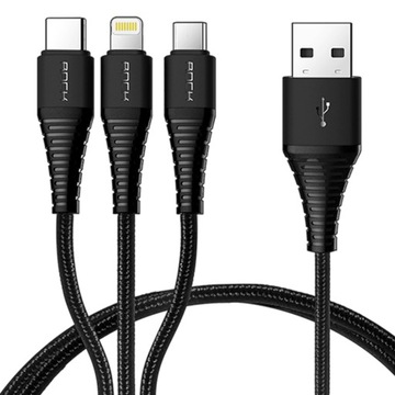 KABEL ROCK 3W1 IPHONE MICROUSB USB-C LIGHTNING DO IPHONE SAMSUNG XIAOMI