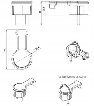 Вилка плоская угловая с заземлением Uni-Schuko 16А белая