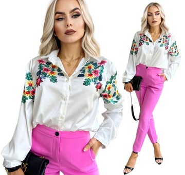 Biała KOSZULA DAMSKA bluzka elegancka stylowa zdobiona guziki L XL