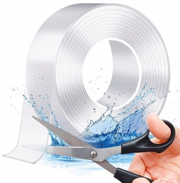 MOCNA TAŚMA NANO DWUSTRONNA WODOODPORNA WIELOKTRONEGO UŻYTKU PRZEZROCZYSTA