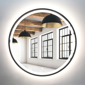 LUSTRO OKRĄGŁE PODŚWIETLANE LED CZARNE 95 CM