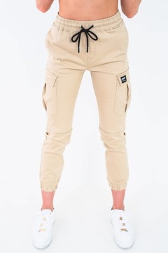 Damskie beżowe spodnie bojówki z kieszeniami CARGO ze ściągaczami S