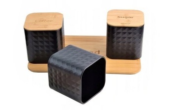 Набор BREAD BOX + 3 контейнера, ЧЕРНЫЙ металл/дерево