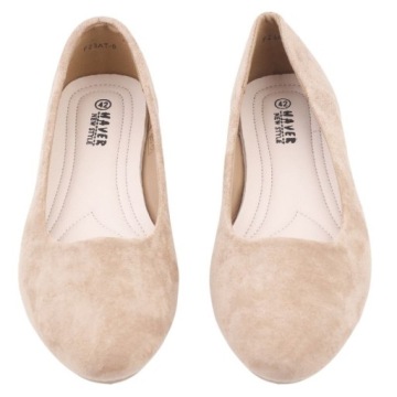 R.43 BEŻOWE BALERINKI DAMSKIE BUTY WSUWANE PŁASKIE GŁADKI WKŁADKA EKOSKÓRA