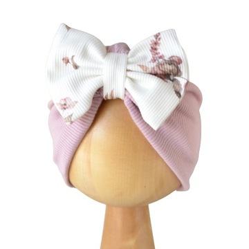 TURBAN CZAPECZKA BAWEŁNIANA pojedyncza z kokardą na wiosnę jesień 44-48cm