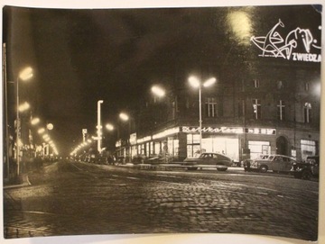 KATOWICE Fragment śródmieścia nocą CZYSTA 1963 rok
