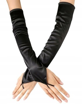 Rękawiczki satynowe retro Czarne długie strój Damskie za łokieć bez palców