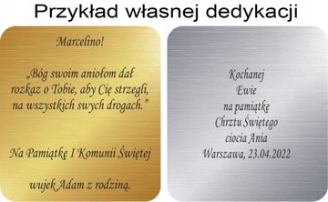 złoty komplet łańcuszek z aniołem prezent od Matki Chrzestnej z grawerem