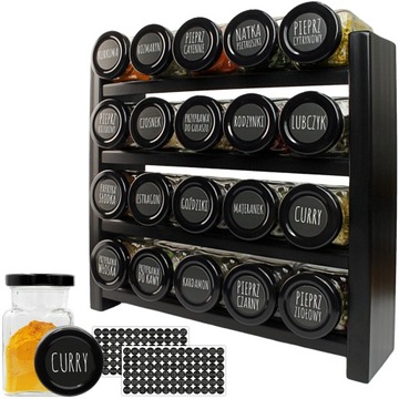 STOJAK organizer na przyprawy i słoiczki 150ml 20szt i naklejki 150 szt 4cm