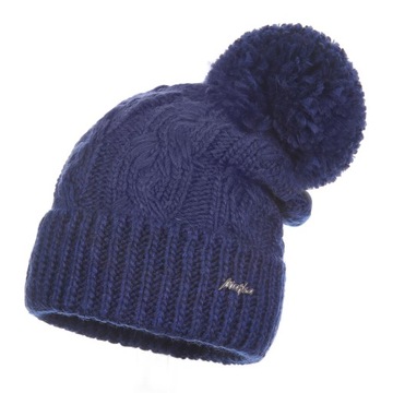 NIEBIESKA CZAPKA DAMSKA ZIMOWA Z POMPONEM WYWIJANA CIEPŁA NA ZIMĘ MAJKA