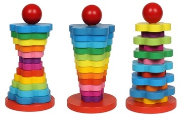 ДЕРЕВЯННЫЙ ПАЗЛ БАШНЯ-СОРТЕР РАДУГА МОНТЕССОРИ