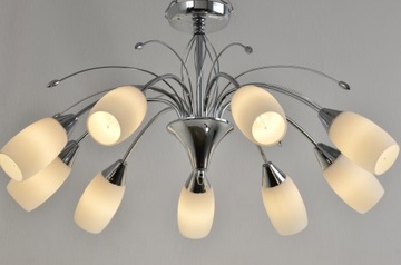 LAMPA KLASYCZNA PLAFON CHROM ANTIQ 9 KLOSZE BIAŁE