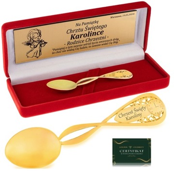 Сувенир крещения для мальчика Серебряная золотая 925 чайная ложка + гравюра
