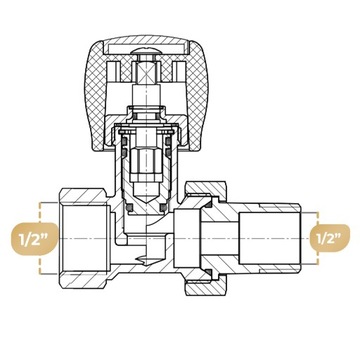 Прямой радиаторный клапан 1/2 головки радиатора