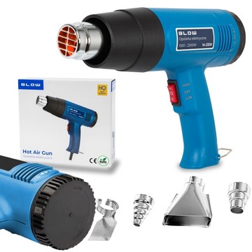 MOCNA OPALARKA ELEKTRYCZNA 2 BIEGI 100-650°C 2500W REGULACJA 230V + 4 DYSZE