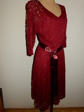LA ORCHID nowa koronkowa sukienka wiśniowy kolor r.42~falek18