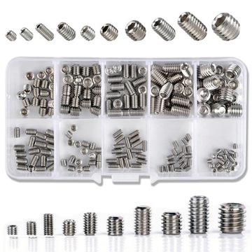 ŚRUBY WKRĘTY IMBUSOWE DOCISKOWE BEZ ŁBA - ZESTAW 200 SZTUK RÓŻNE ROZMIARY
