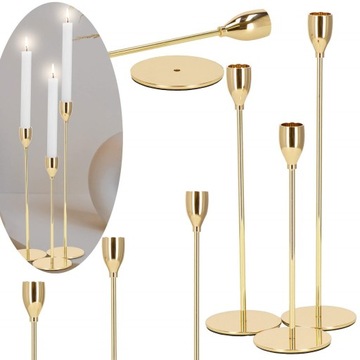 ŚWIECZNIK ZESTAW KOMPLET METALOWY DEKORACJA ZŁOTY DO ŚWIEC GLAMOUR 3 SZTUKI