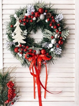 WIANEK ŚWIĄTECZNY STROIK NA DRZWI CHOINKA BOMBKI