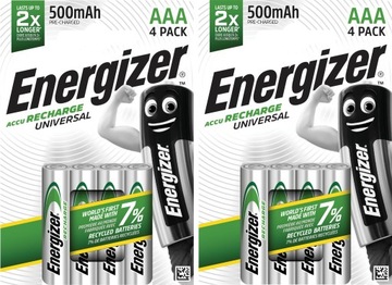 8x Akumulatorki ENERGIZER Universal AAA R03 HR03 NH12 1,2V 500mAh