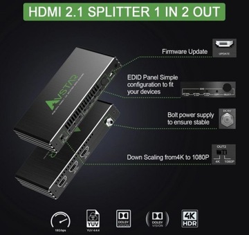 Разветвитель HDMI 2.1 AVstar 4K@120Гц VRR/EDID/Downscale/HDR Dolby Vision Ł456