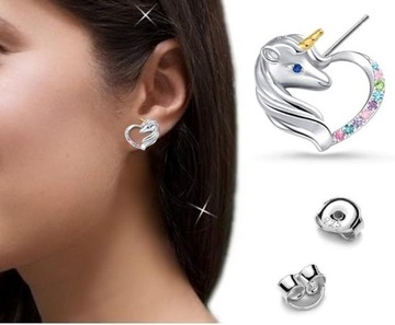 СЕРЕБРЯНЫЕ СЕРЬГИ-ПУСТЫ ДЛЯ ДЕВОЧКИ-ЕДИНОРОГ, СЕРЬГИ-ПУСТЫ