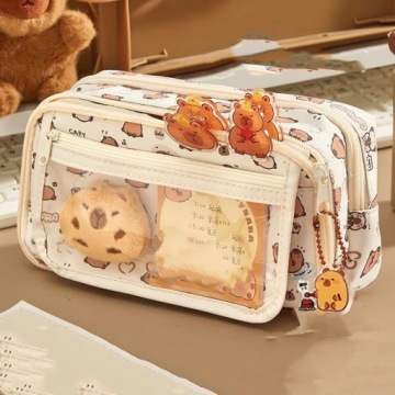 Большой 9-панельный пенал в виде капибары Бежевого цвета с 25 аксессуарами | 22 х 13 см