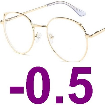 OKULARY metal KOREKCYJNE MINUSY kocie uszy -0.5