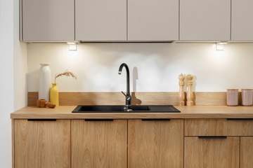 Meble kuchenne NOVO 200 cm zestaw szafek kuchennych kaszmir mat/dąb hickora