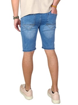 SPODENKI męskie JEANSOWE krótkie spodnie rozciągliwe PAS z GUMKĄ - 252 L