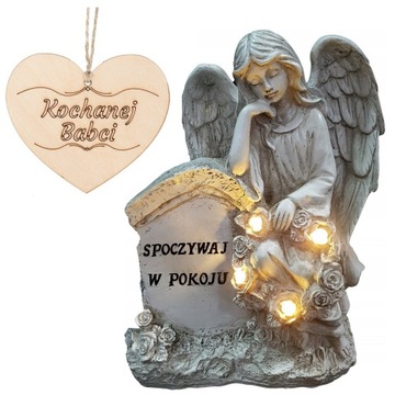 ZNICZ ANIOŁ STRÓŻ z napisem SPOCZYWAJ W POKOJU na grób BABCI 21,5 CM