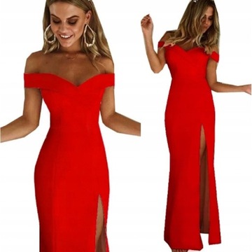 SUKNIA MAXI SUKIENKA DŁUGA czerwona STUDNIÓWKA ODKRYTE RAMIONA L/XL 40 42