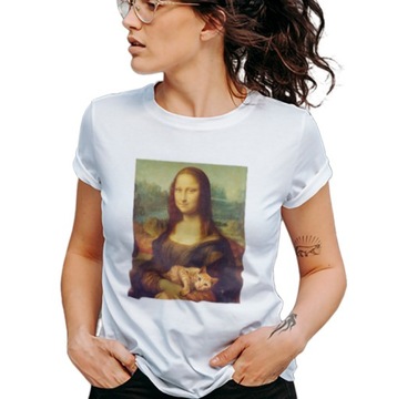 Mona Lisa z kotem Kot Koszulka damska T-shirt S