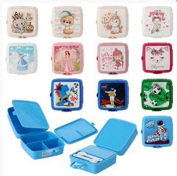 POJEMNIK NA KANAPKI ZE SZTUĆCAMI 1,4L ŚNIADANIÓWKA do szkoły LUNCHBOX WZORY