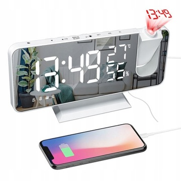 ZEGAR TERMOMETR LUSTRO Z PROJEKTOREM ALARM RADIO