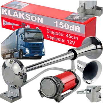 KLAKSON FANFARA GŁOŚNY SYGNAŁ DŹWIĘKOWY SAMOCHODOWY Z KOMPRESOREM TIR 12V