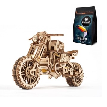 Motor Scrambler UGR-10 Ugears drewniany model do składania 3D gratis kawa
