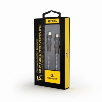 Кабель USB типа C (CM/CM) 60 Вт Power Delivery (PD) 1,5 м серый и белый Gembird