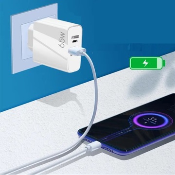 БЫСТРОЕ СЕТЕВОЕ ЗАРЯДНОЕ УСТРОЙСТВО USB-A USB QC 3.0 65 Вт USB-C PD TYPE C ДЛЯ ТЕЛЕФОНА