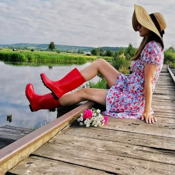 KALOSZE DAMSKIE WYSOKIE WODOSZCZELNE nieb/czar 36