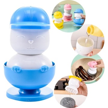 Щетка для мытья посуды двойная с дозатором мыла, синяя, 2 шт.