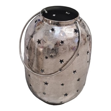 Lampion latarnia metalowy srebrny gwiazdy