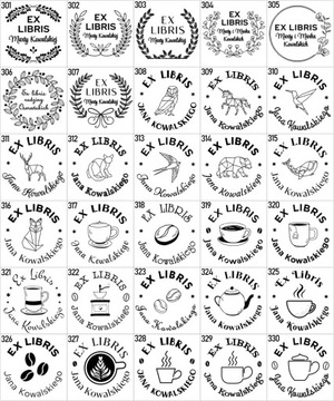 Pieczątka Ex libris Okrągła śr. 4cm - 360 Wzorów + GRAWER + lniany woreczek