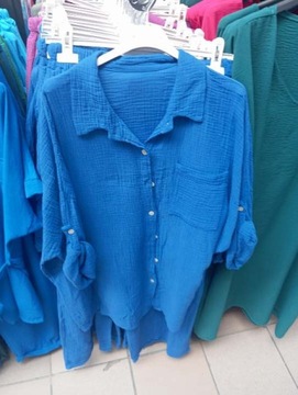 Муслиновый КОМПЛЕКТ, рубашка, свободные брюки, зеленый