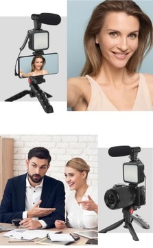Набор для видеоблога, светодиодная лампа, микрофон, держатель, штатив, пульт дистанционного управления.