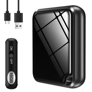 MINI DYKTAFON SZPIEGOWSKI REDUKCJA SZUMU 16 GB ODTWARZACZ MP3 + SŁUCHAWKI