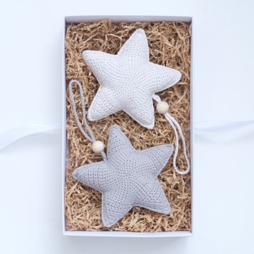 Gwiazdki Szydełkowe Na Choinkę, Dekoracja Pokoju, Prezent Baby Shower 2szt