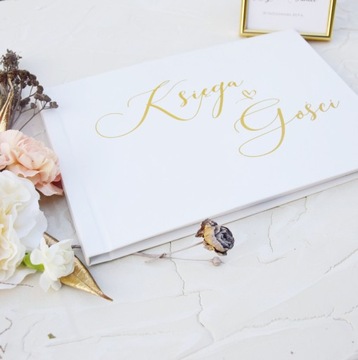 Гостевая книга БЕЛЫЕ страницы, золотая надпись + наклейки